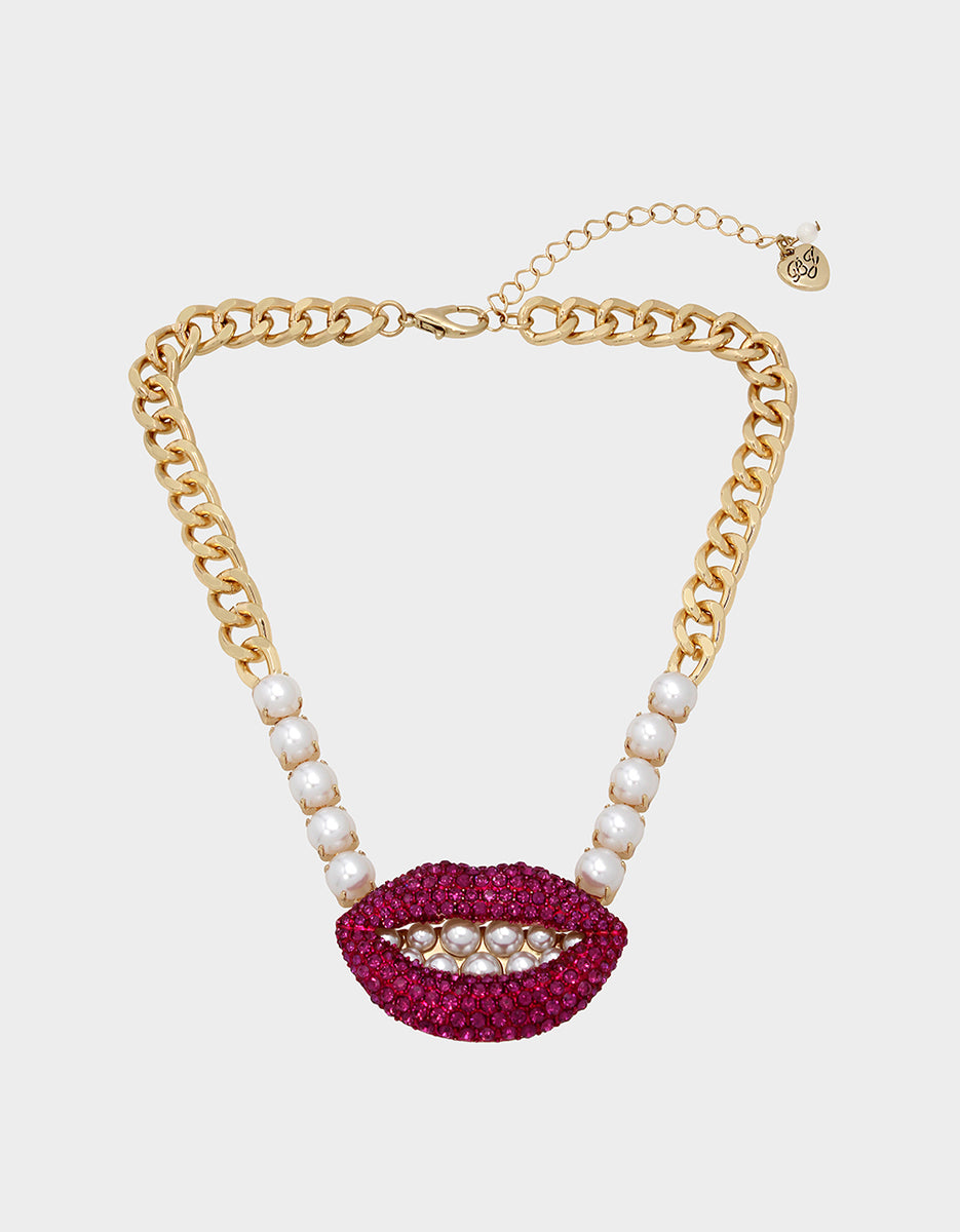 MIDNIGHT GARDEN SHORT LIP NECKLACE PINK | Lips Necklace