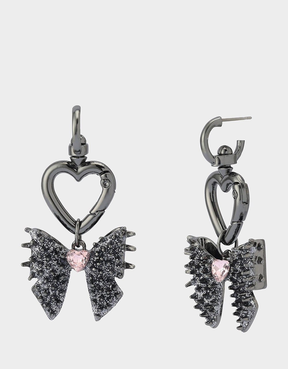 SPIKY BOW HUGGIE DROP EARRINGS PINK Women's Rhinestone Embellished Bow Earrings