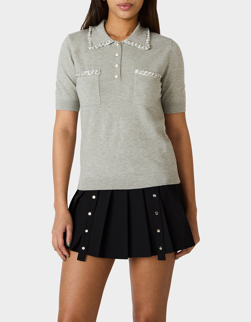 POLISHED IN PEARLS POLO HEATHER GREY Women's Grey Pearl