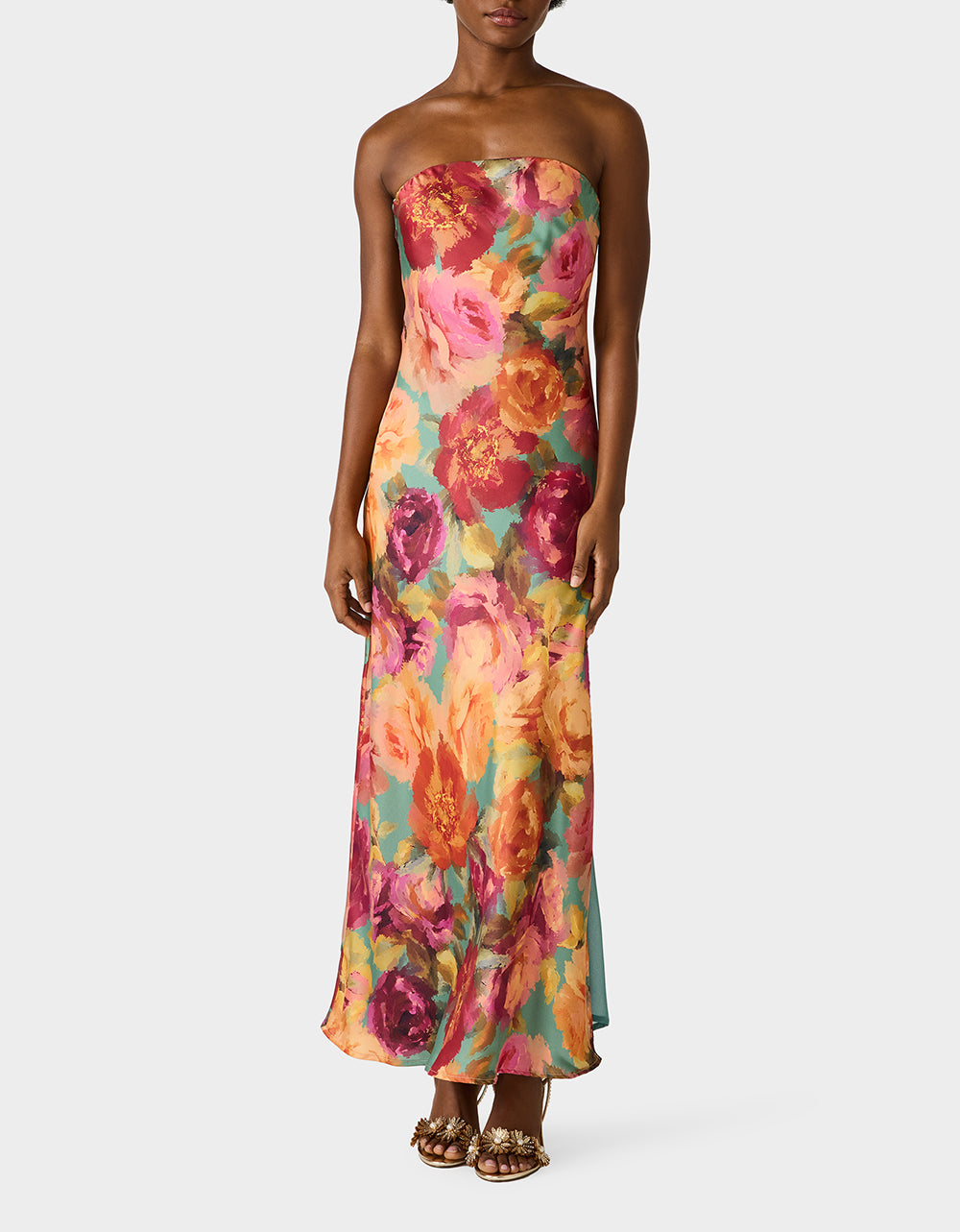 FLORA GOWN Green Ditsy Floral Strapless Women's Maxi Dress – Betsey Johnson