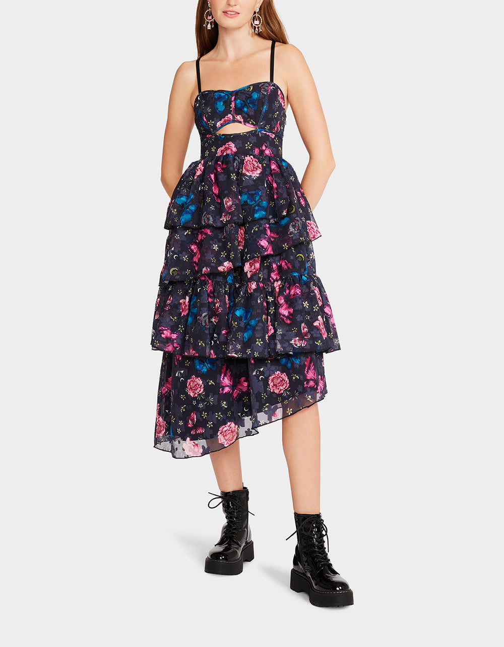 FLORA TULLE DRESS BLACK | Floral Dresses – Betsey Johnson