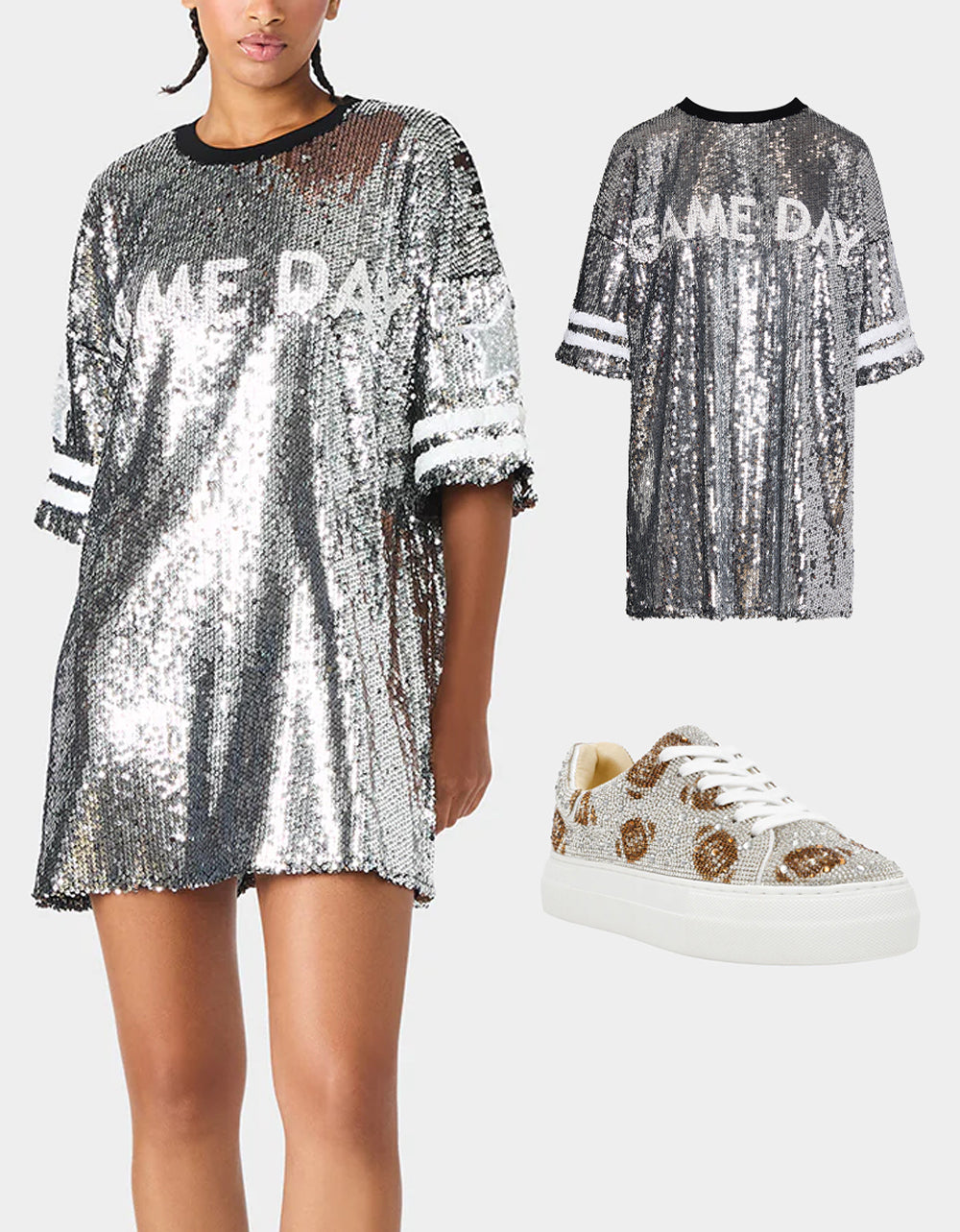 THE SPORTS FAN HOLIDAY BUNDLE Women's Game Day Sequin Jersey Dress and Sidny Football Rhinestone Sneaker Betsey Johnson THE SPORTS FAN HOLIDAY BUNDLE Women's Game Day Sequin Jersey Dress and Sidny Football Rhinestone Sneaker Betsey Johnson