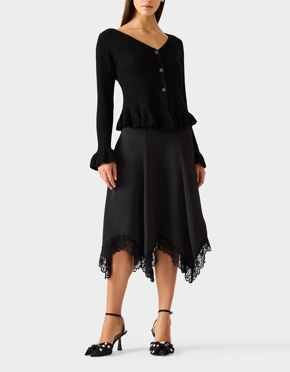 Women's Lace Slip Midi Skirt in Black | Size Large | Betsey Johnson Women's Lace Slip Midi Skirt in Black | Size Large | Betsey Johnson