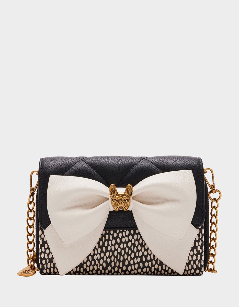 BULLDOG BOW WALLET ON CHAIN BLACK WHITE Wallets Betsey Johnson