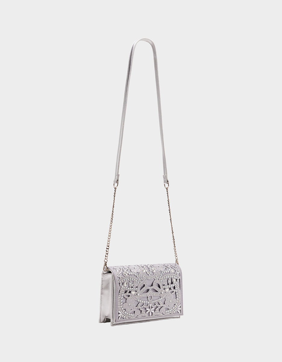 SPARKLER CONVERTIBLE BAG SILVER  Rhinestone Handbag – Betsey Johnson