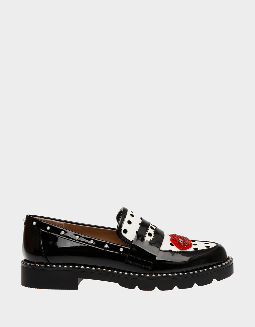 DARIAN-L WHITE BLACK POLKA DOT Embellished Loafers Women's