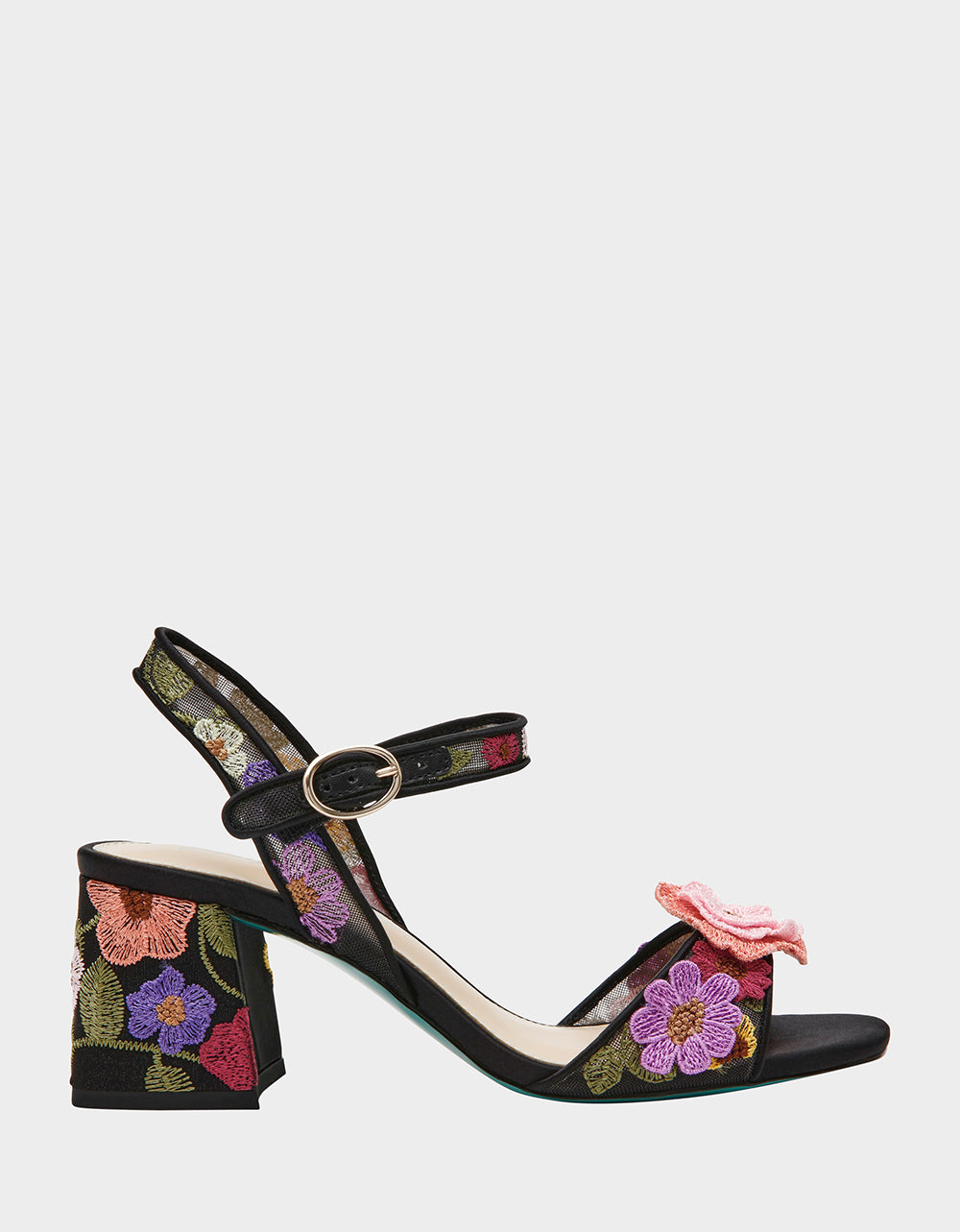 BLARE BLACK FLORAL SquareToe Slingback Block Heel Women's Heels