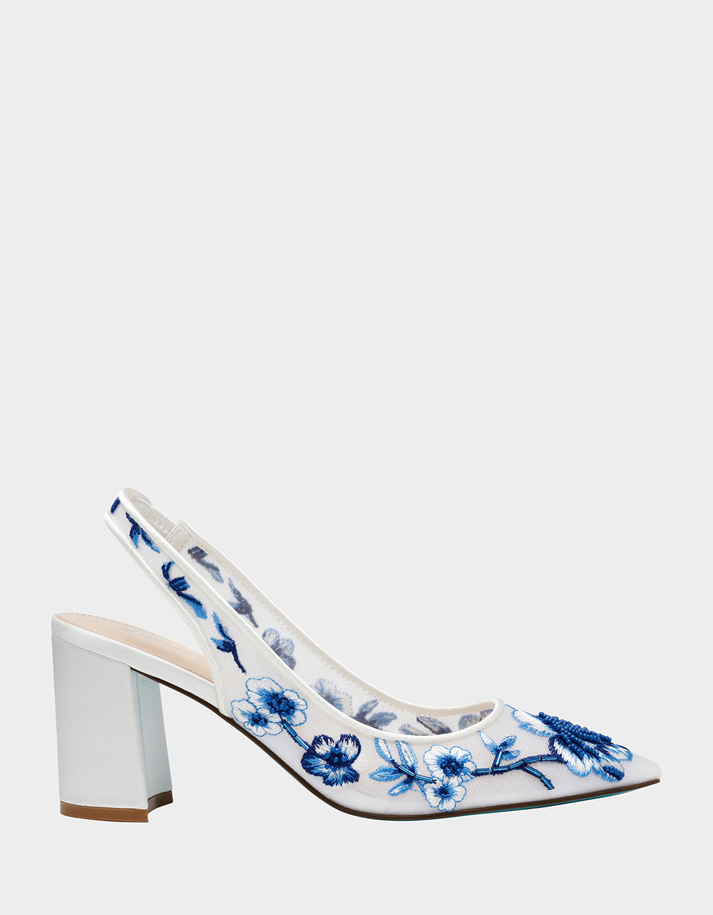 PAGE WHITE/BLUE FLORAL Slingback Floral Mesh Block Heel Women's