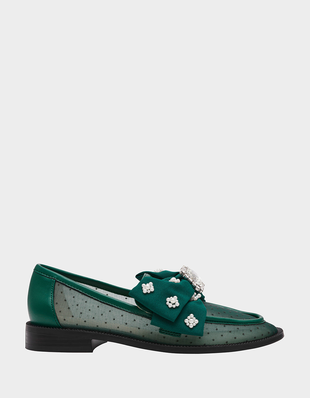SETH EMERALD Women's Mesh Pearl Bow Slip-On Loafer Betsey Johnson SETH EMERALD Women's Mesh Pearl Bow Slip-On Loafer Betsey Johnson