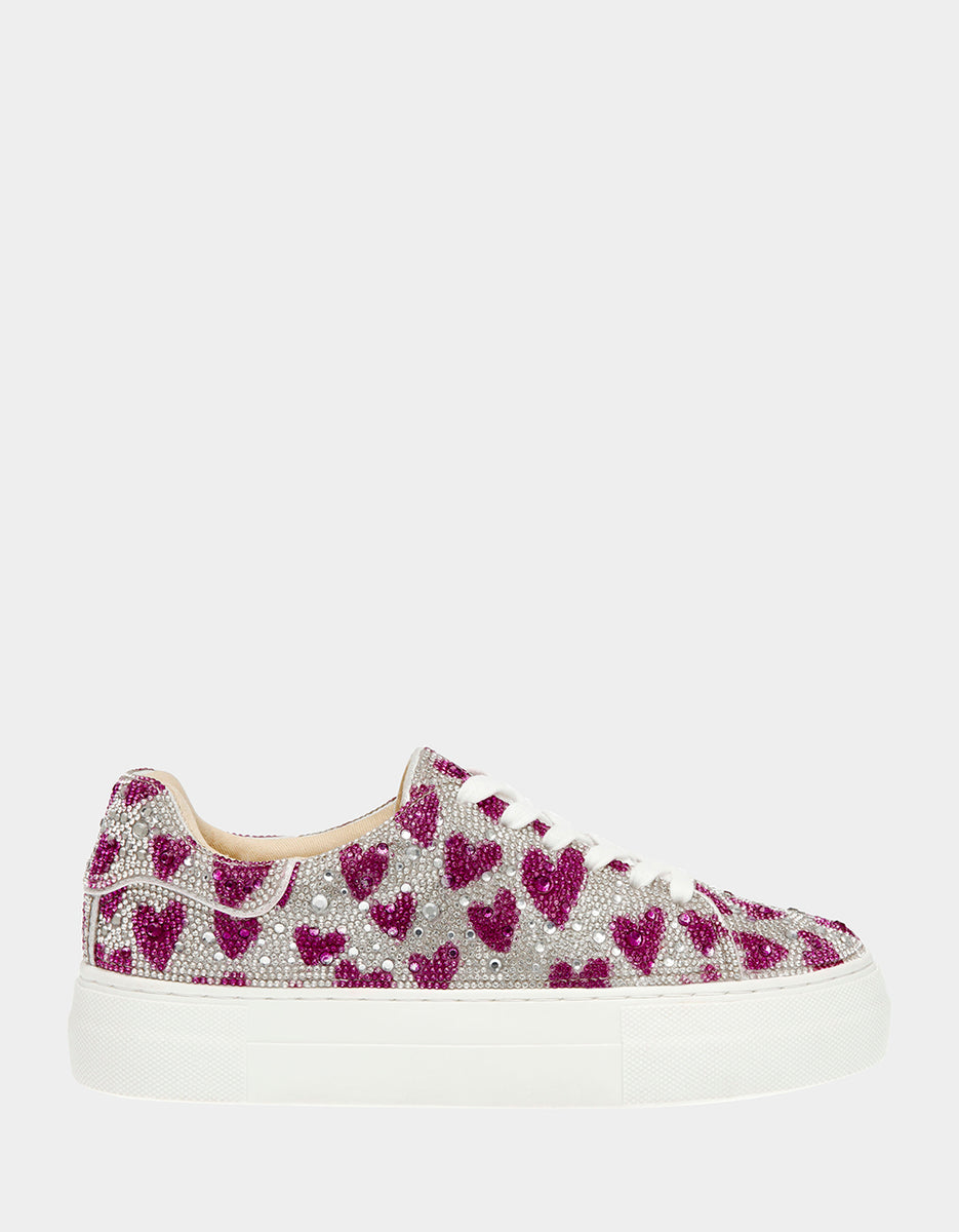 SIDNY FUCHSIA HEARTS Rhinestone Sneaker - Betsey Johnson