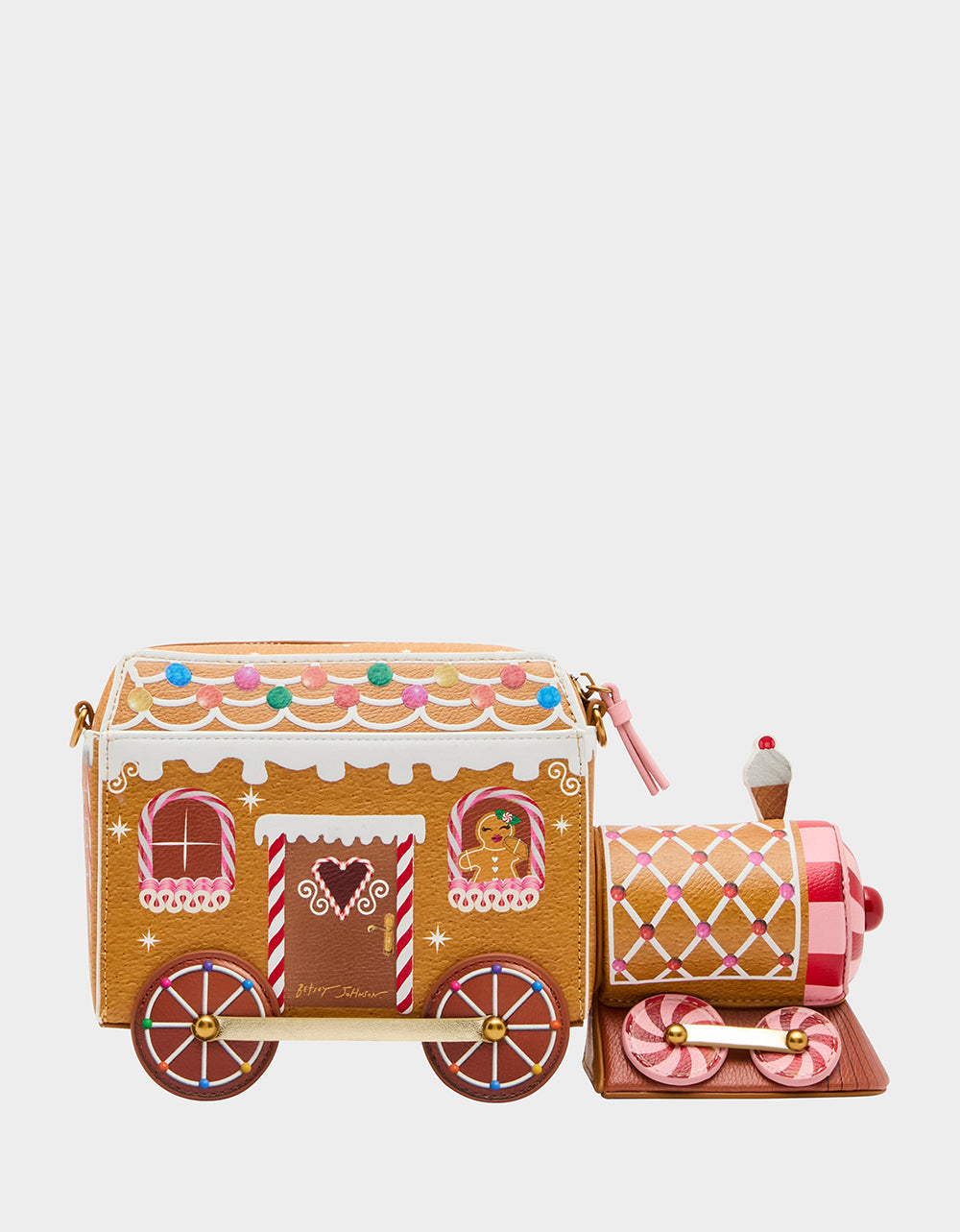 GINGERBREAD TRAIN Brown Kitsch Holiday Women's Crossbody Handbag