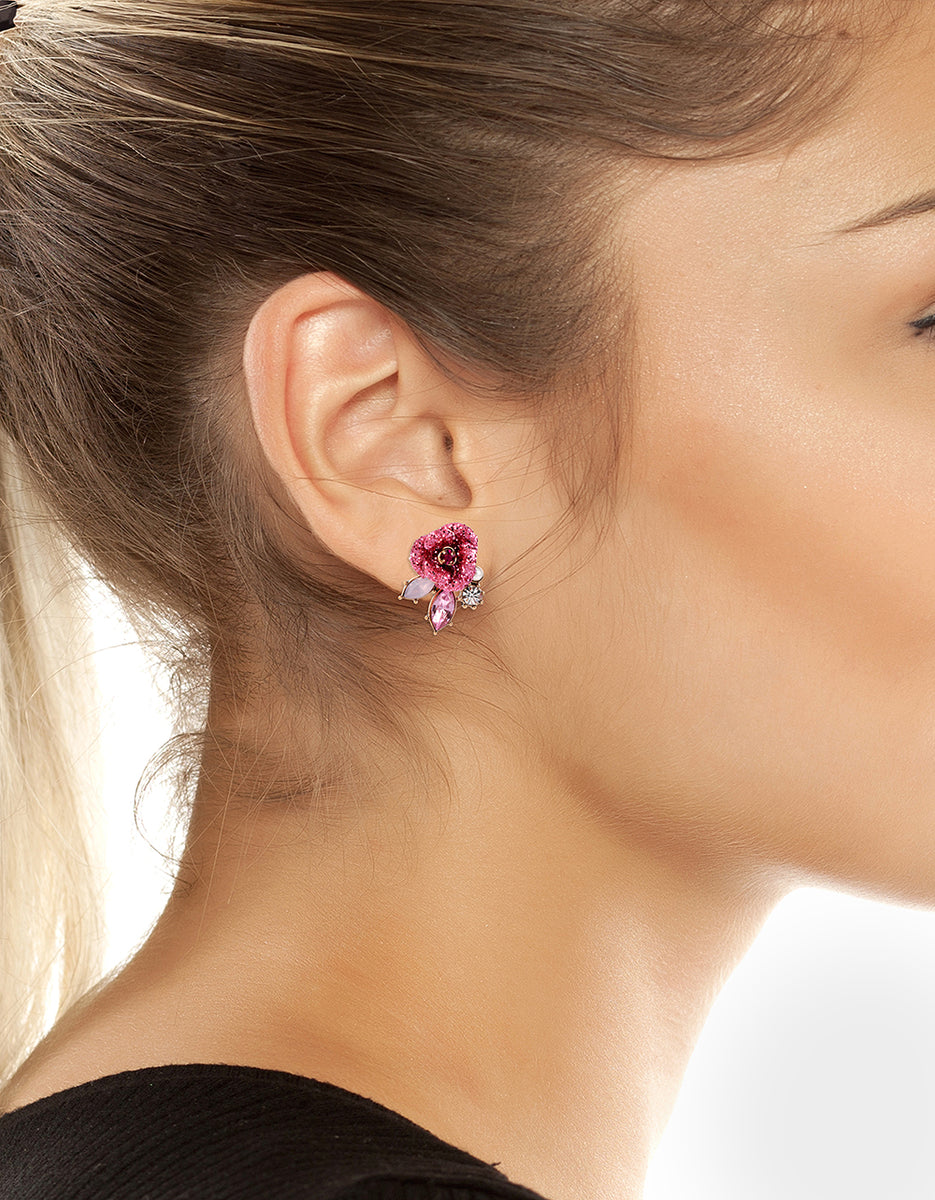 BETSEYS PINK ROSE STUDS PINK Earrings | Rose Stud Earrings