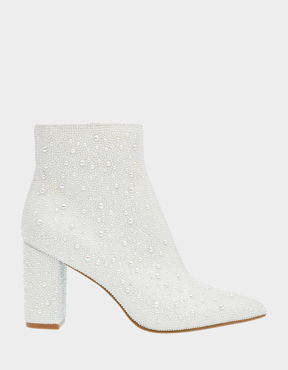 CADY IVORY Pearl Bootie Pearl Rhinestone Booties Women’s Boots