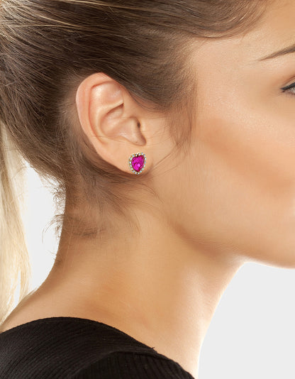 THINK PINK STONE HEART STUD EARRINGS FUCHSIA - JEWELRY - Betsey Johnson