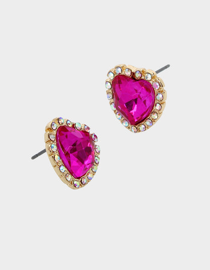 THINK PINK STONE HEART STUD EARRINGS FUCHSIA - JEWELRY - Betsey Johnson