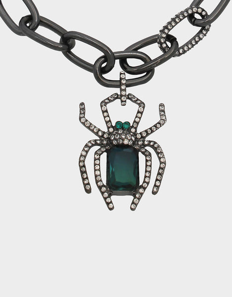 RICH WITCH SPIDER PENDANT NECKLACE GREEN - JEWELRY - Betsey Johnson
