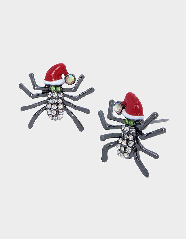 SCARY MERRY SANTA SPIDER STUDS RED -  - Betsey Johnson