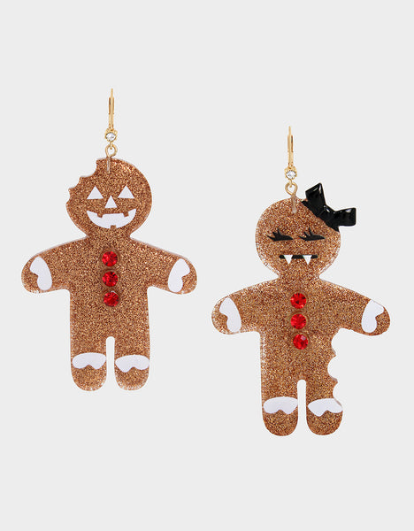 SCARY MERRY GINGERBREAD EARRINGS BROWN - JEWELRY - Betsey Johnson