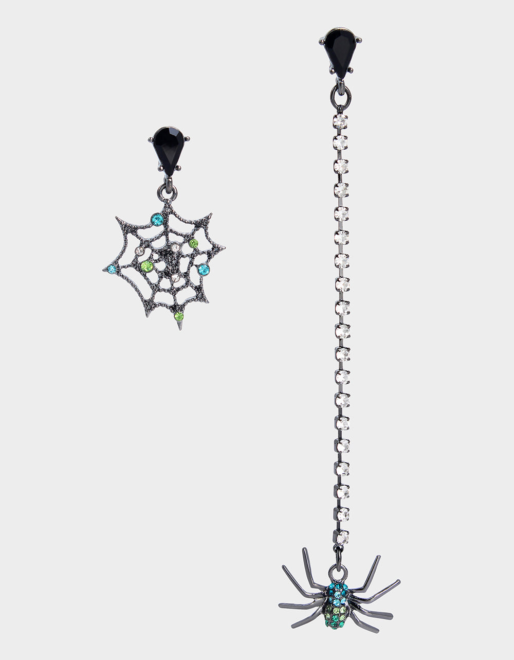 RICH WITCH MISMATCH SPIDER WEB EARRINGS GREEN - JEWELRY - Betsey Johnson