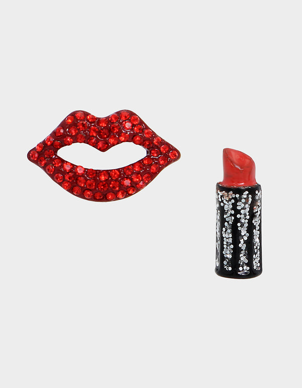 GOING ALL OUT MISMATCH LIP STUDS RED - JEWELRY - Betsey Johnson