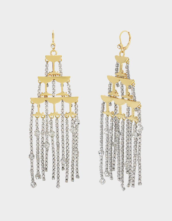 GOING ALL OUT CHAMPAGNE CHANDELIER EARRINGS RHINESTONE - JEWELRY - Betsey Johnson
