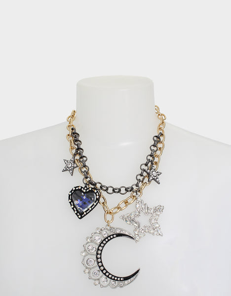 SHINE BRIGHT CHARM FRONTAL NECKLACE BLUE - JEWELRY - Betsey Johnson