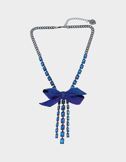 RECOLOR BOWS PAVE BOW Y NECKLACE BLUE - JEWELRY - Betsey Johnson