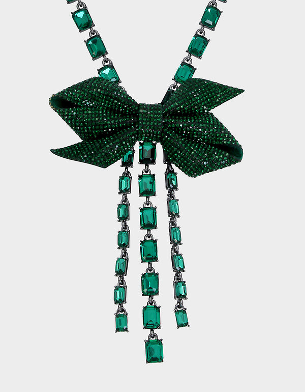 BETSEYS BOWS CRYSTAL Y NECKLACE GREEN - JEWELRY - Betsey Johnson