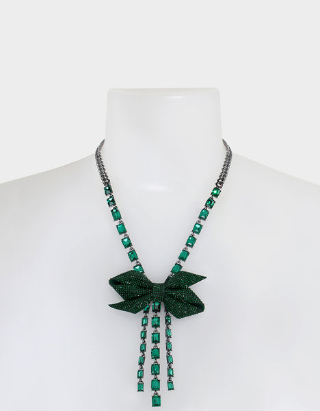 BETSEYS BOWS CRYSTAL Y NECKLACE GREEN - JEWELRY - Betsey Johnson