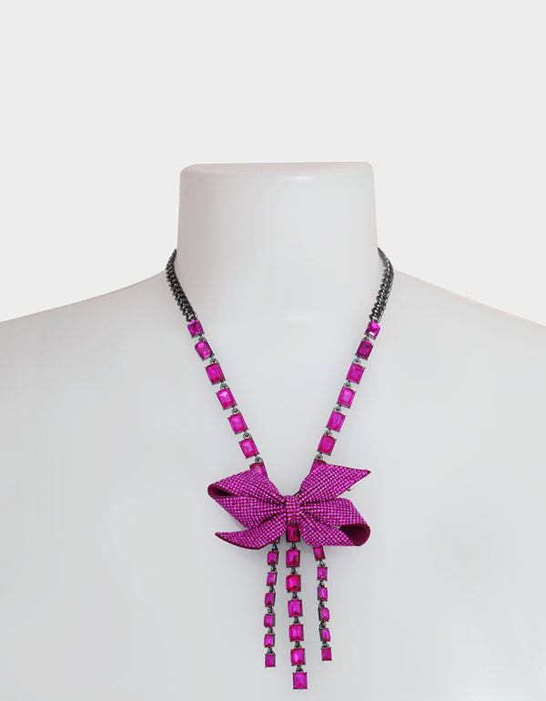 BETSEYS BOWS CRYSTAL Y NECKLACE PINK - JEWELRY - Betsey Johnson