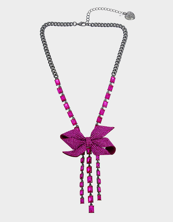 BETSEYS BOWS CRYSTAL Y NECKLACE PINK - JEWELRY - Betsey Johnson