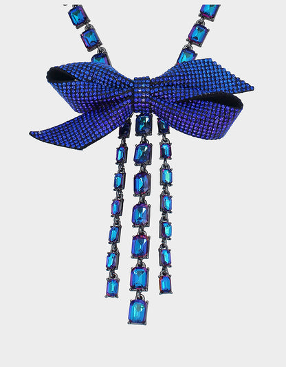 RECOLOR BOWS PAVE BOW Y NECKLACE BLUE - JEWELRY - Betsey Johnson