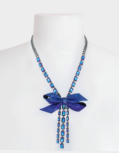 RECOLOR BOWS PAVE BOW Y NECKLACE BLUE - JEWELRY - Betsey Johnson