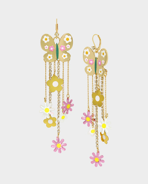 OHH A DAISY BUTTERFLY CHANDELIER EARRINGS PASTEL MULTI - JEWELRY - Betsey Johnson