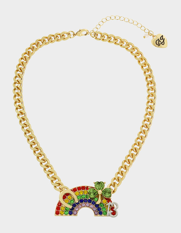 LUCKING OUT RAINBOW PENDANT NECKLACE RAINBOW - JEWELRY - Betsey Johnson