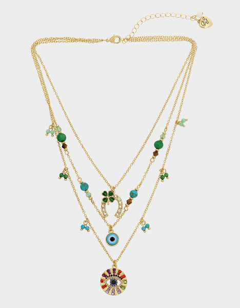 LUCKING OUT CHARM ILLUSION NECKLACE MULTI - JEWELRY - Betsey Johnson