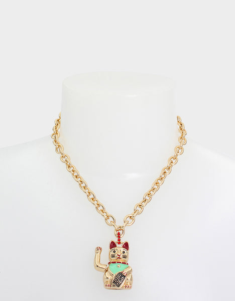 LUCKING OUT LUCKY CAT PENDANT NECKLACE RED - JEWELRY - Betsey Johnson