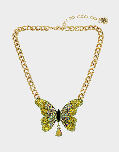 ALL A FLUTTER GOLD BUTTERFLY NECKLACE GREEN - JEWELRY - Betsey Johnson