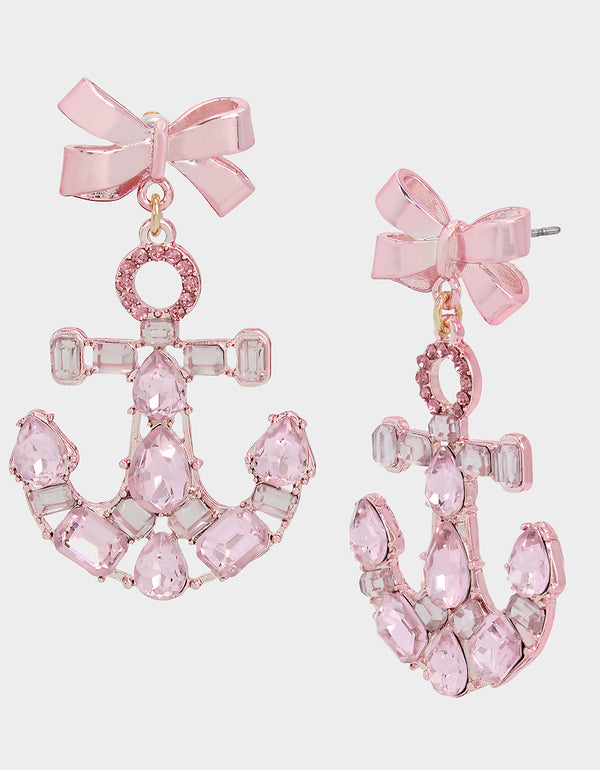 PINK SUMMER BOW ANCHOR EARRINGS PINK - JEWELRY - Betsey Johnson