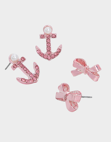 PINK SUMMER ANCHOR EARRING SET PINK - JEWELRY - Betsey Johnson