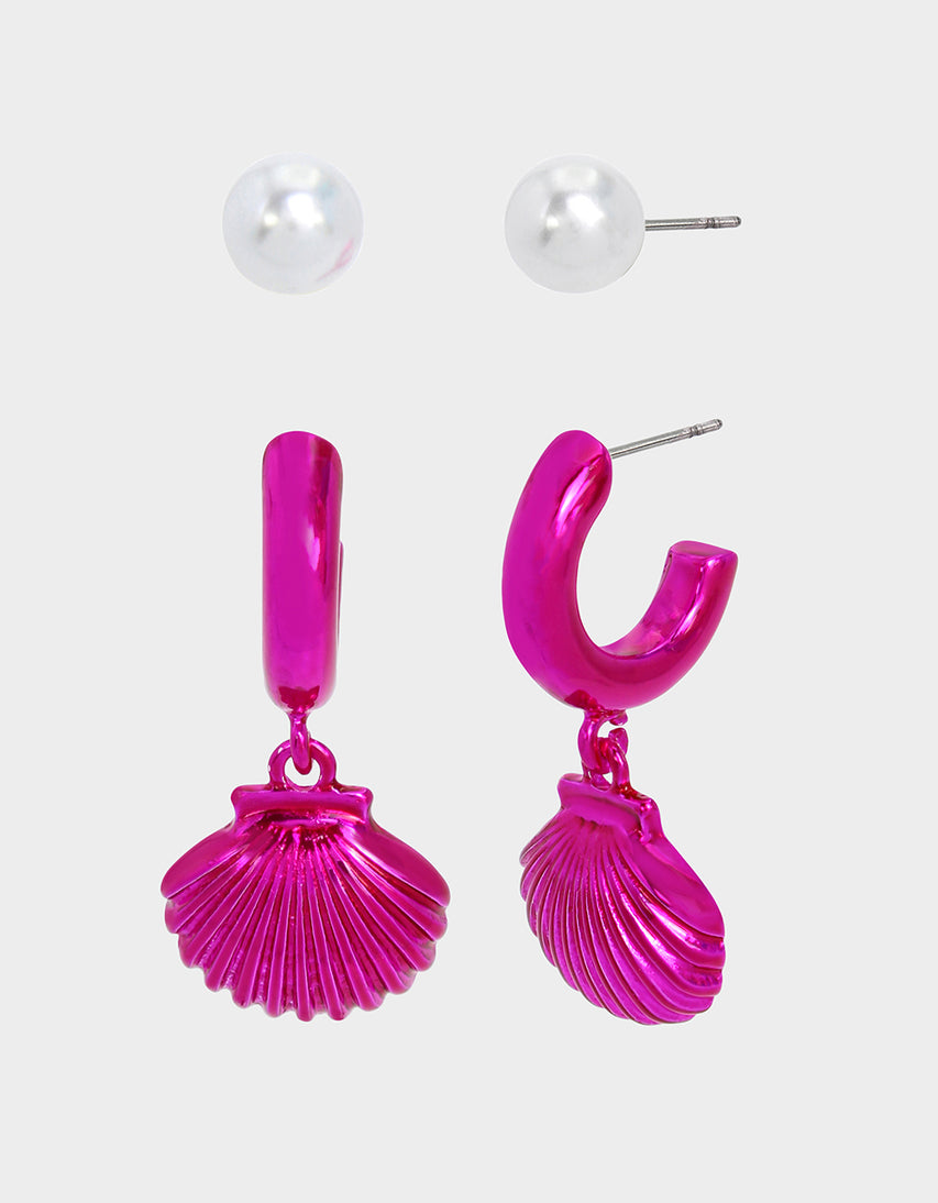 PINK SUMMER SHELL EARRING SET FUCHSIA - JEWELRY - Betsey Johnson