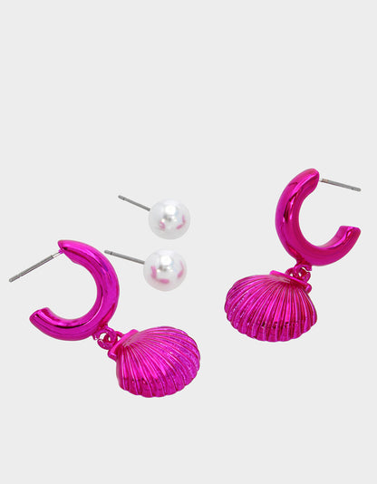 PINK SUMMER SHELL EARRING SET FUCHSIA - JEWELRY - Betsey Johnson