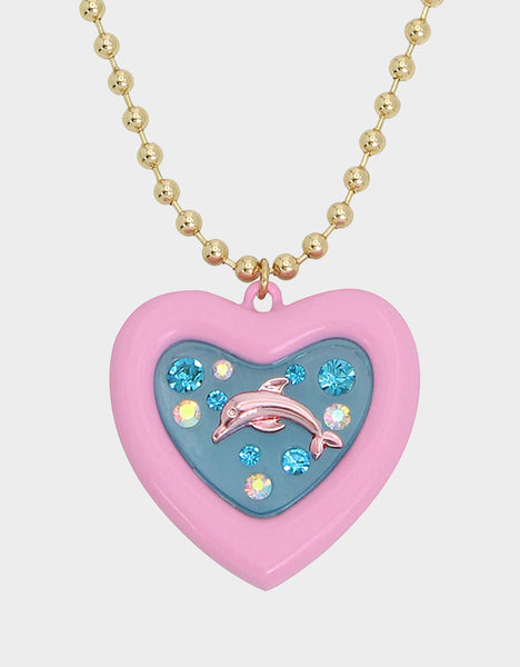 BETSEYS POOL PARTY DOLPHIN FLOATY NECKLACE PINK - JEWELRY - Betsey Johnson