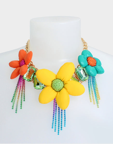 BETSEYS PUFFY FLOWER BIB NECKLACE MULTI - JEWELRY - Betsey Johnson