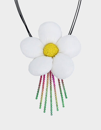 BETSEYS PUFFY FLOWERS SHORT PENDANT WHITE - JEWELRY - Betsey Johnson