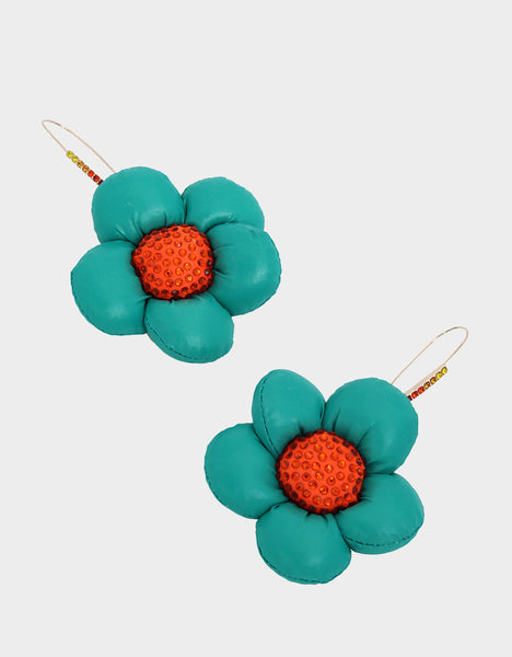 BETSEYS PUFFY FLOWERS HOOK EARRINGS TEAL - JEWELRY - Betsey Johnson