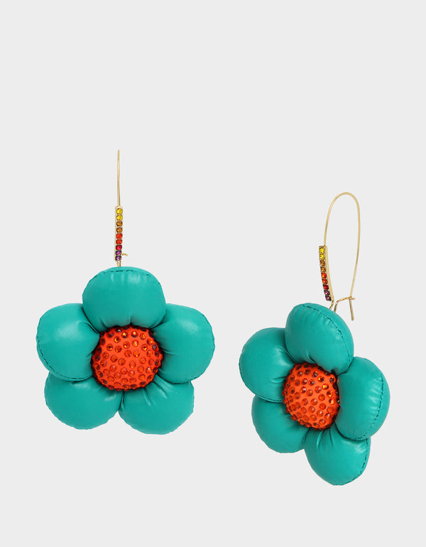 BETSEYS PUFFY FLOWERS HOOK EARRINGS TEAL - JEWELRY - Betsey Johnson