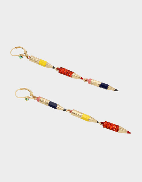 BOOK SMART PENCIL LINEAR EARRINGS MULTI - JEWELRY - Betsey Johnson