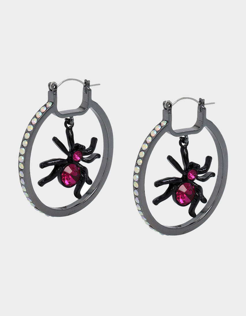 GHOUL FRIENDS SPIDER HOOP EARRINGS PINK - JEWELRY - Betsey Johnson