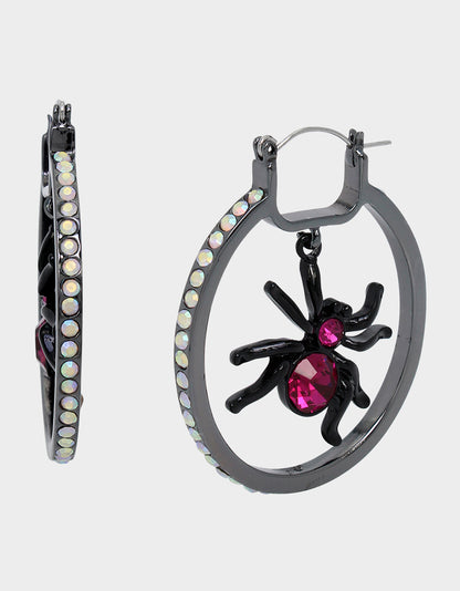 GHOUL FRIENDS SPIDER HOOP EARRINGS PINK - JEWELRY - Betsey Johnson